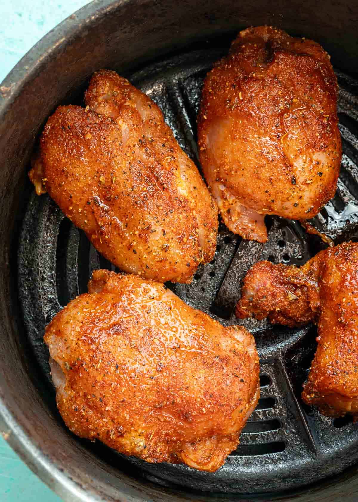 blackened seasoned chicken thighs in the air fryer
