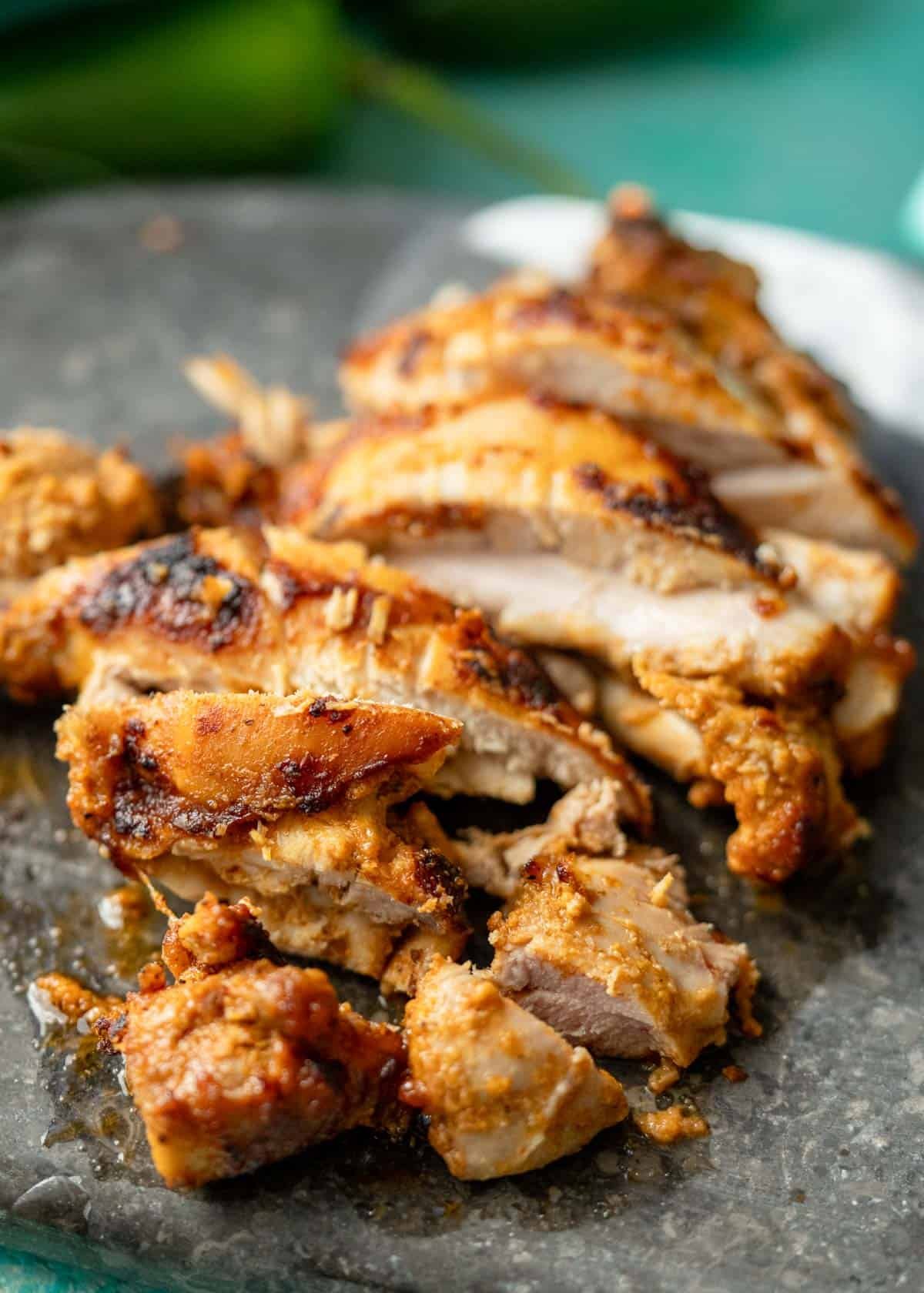 juicy blackened chicken sliced for taco salad