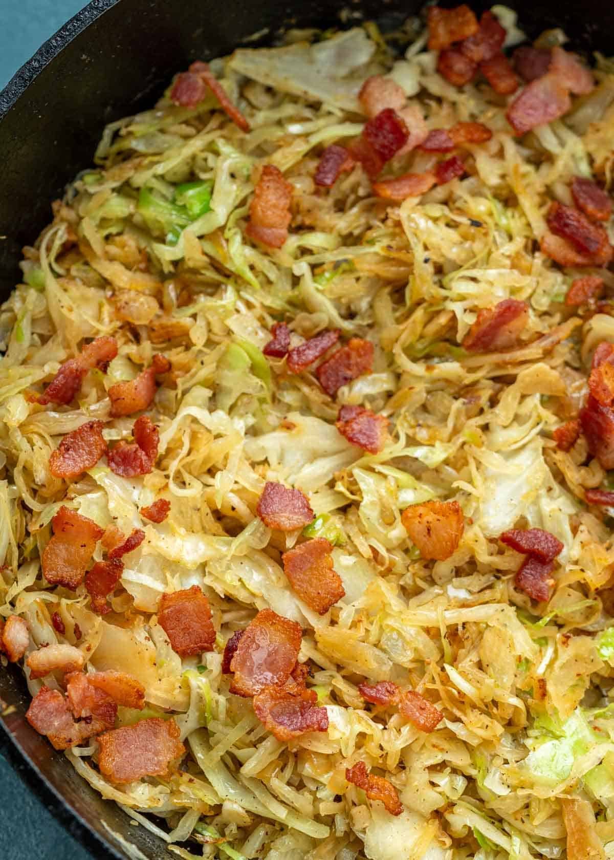 savory shredded cabbage fried with onions and bacon