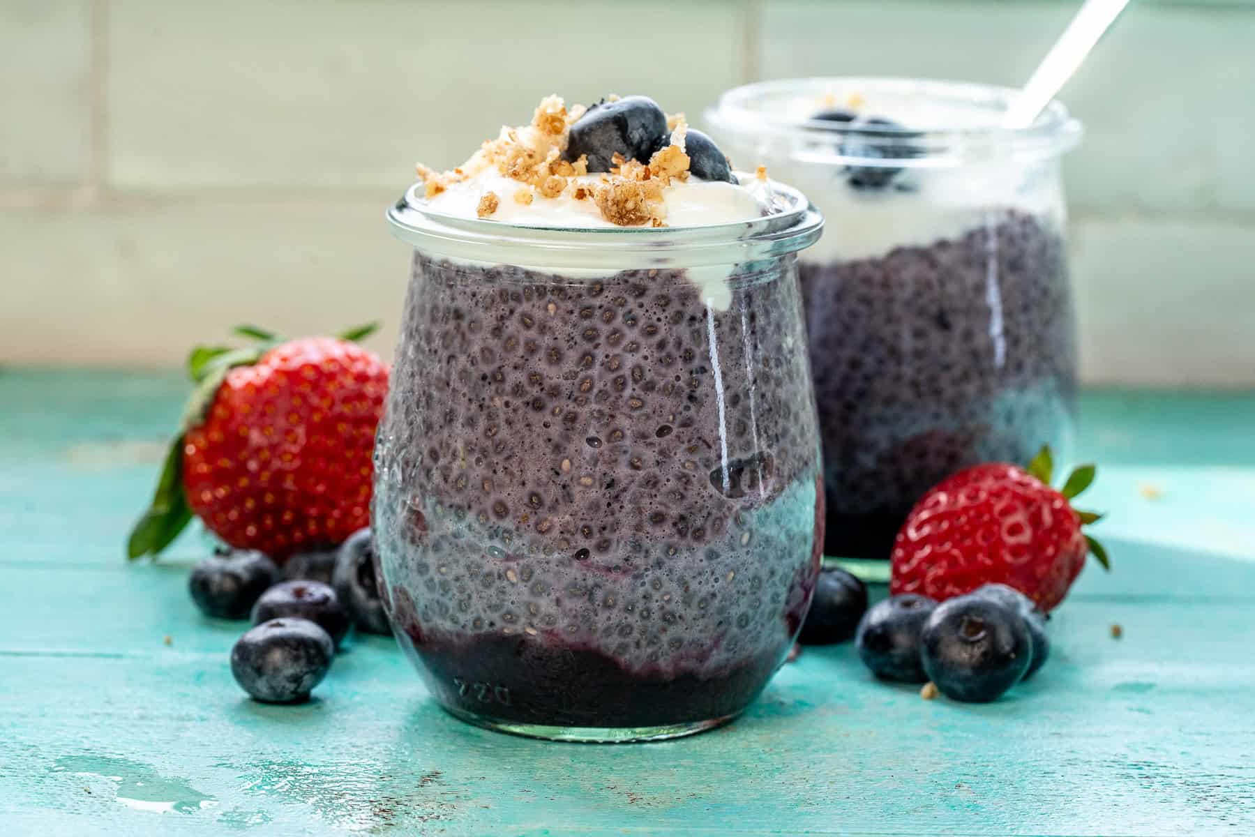 two meal prep breakfasts made with blueberry chia pudding recipe