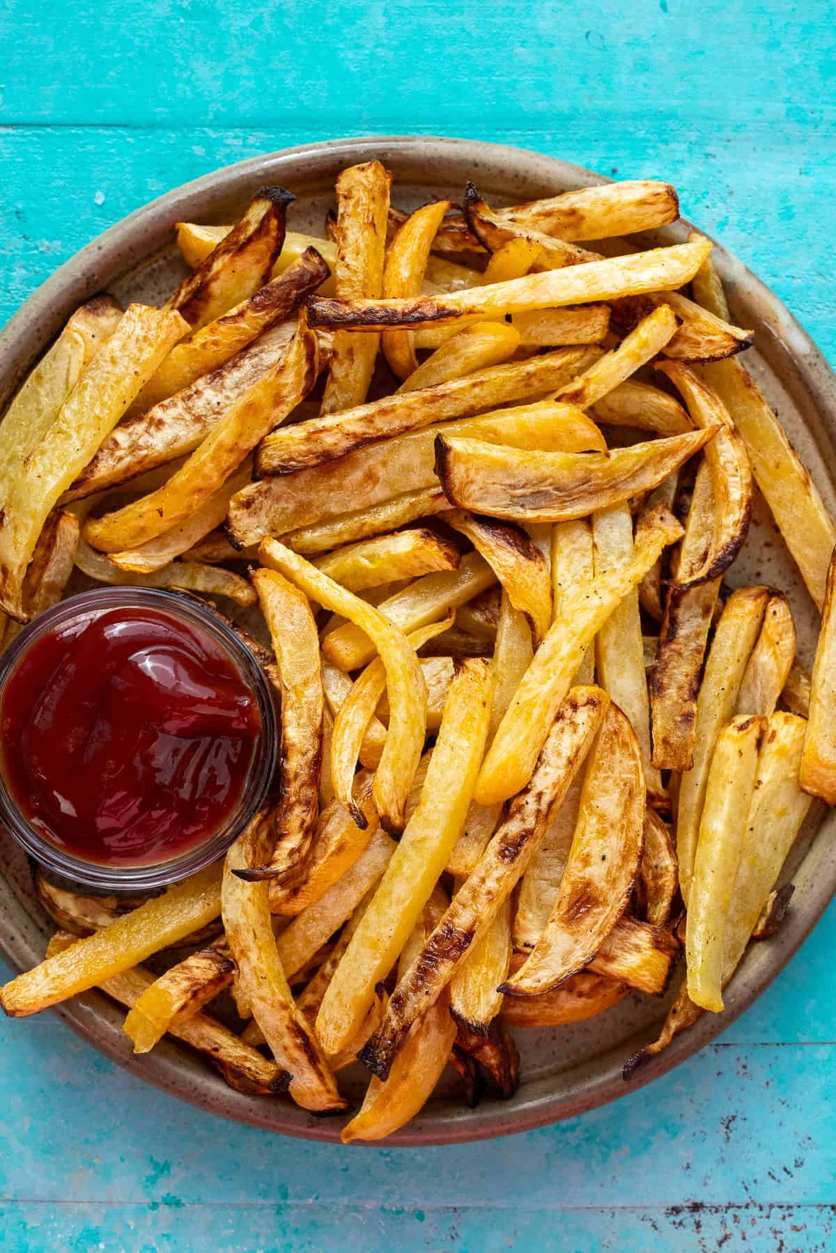an overhead shot of keto fries on a plate